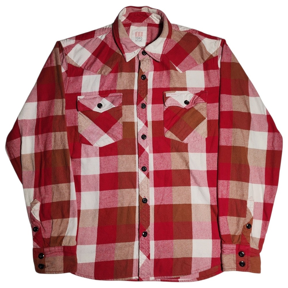 Topo Designs Flannel Shirt Mens Size XL Red Buffalo Plaid Outdoor Hiking Casual